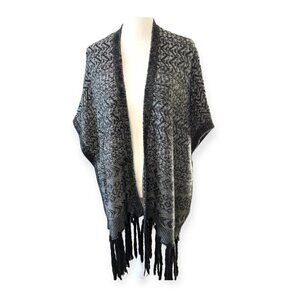 Banana Republic Heritage Gray Black Fringe Cardigan Sweater Cape Poncho XS / S